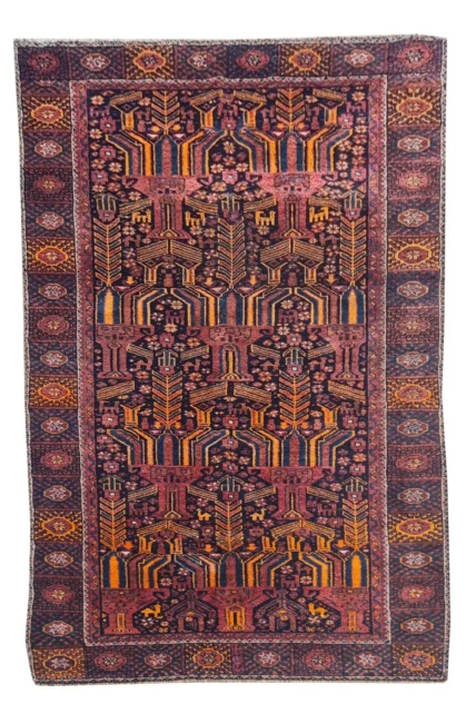 Amazing Hand Knotted Antique Sastan Pictorial Balouch Wool Area Rug 8 x 4 Ft