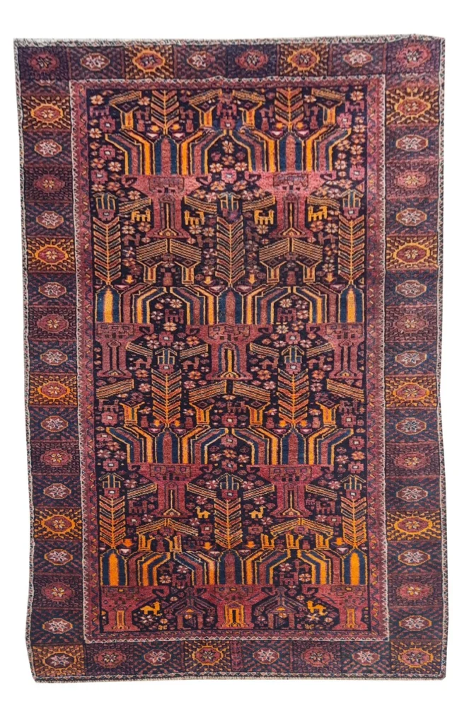 Amazing Hand Knotted Antique Sastan Pictorial Balouch Wool Area Rug 8 x 4 Ft