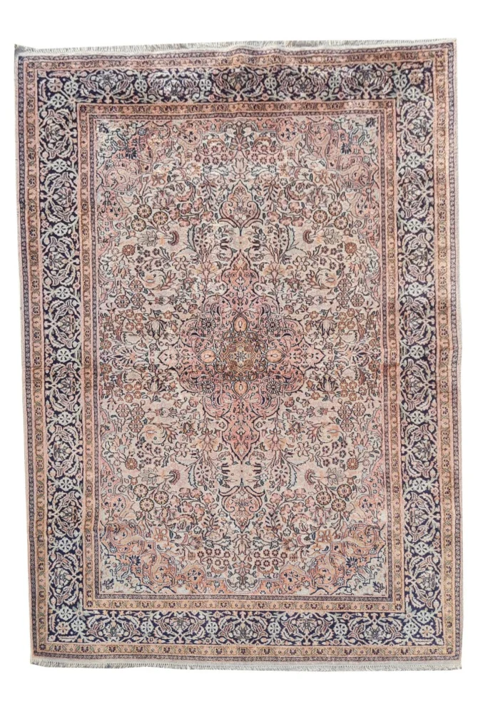 Amazing Hand Knotted Vintage Kashmiri Silk Area Rug 6 x 4 Ft