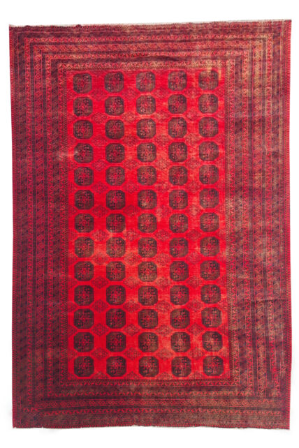 Authentic Hand Knotted Vintage Afghan Turkmen Felpah Wool Area Rug 11.7 x 8.3 Ft (1496 Ger-4)