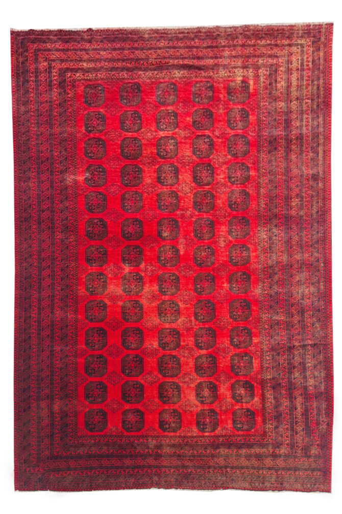 Authentic Hand Knotted Vintage Afghan Turkmen Felpah Wool Area Rug 11.7 x 8.3 Ft (1496 Ger-4)