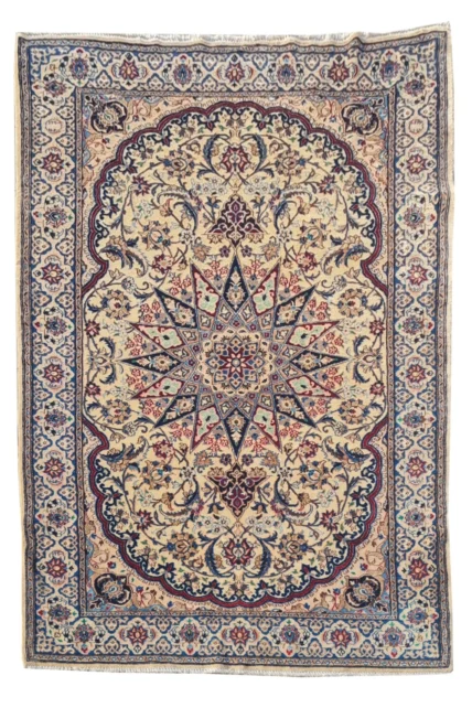 Amazing Hand Knotted Vintage Naeen Wool Area Rug 7 x 4 Ft