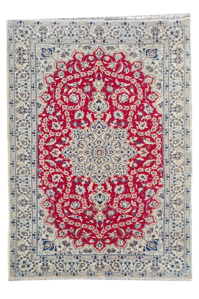 Amazing Hand Knotted Vintage Naeen Wool & Silk Touch Area Rug 7 x 4 Ft