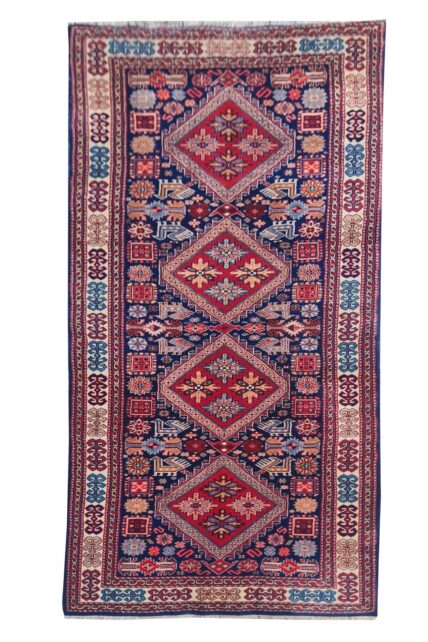 Amazing Hand Knotted Vintage Indo Pictorial Wool Area Runner Rug 7.5 x 2.9 Ft