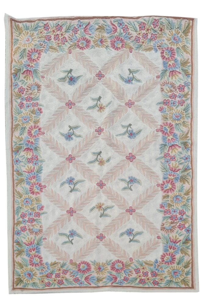 Hand Embroidered Needlework Vintage Kashmiri Textile Wall Hanging 5 x 3 Ft