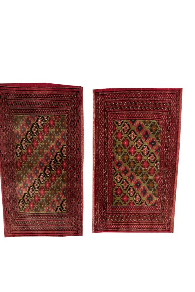 Pair of Hand Knotted Small Afghan Turkmen Pillow Cover Area Rug 3 x 2 Ft - Image 2