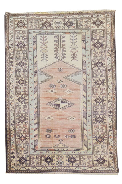 Authentic Hand Knotted Vintage Bulgaria Wool Area Rug 7.1 x 3.10 Ft (907 Ger-4)