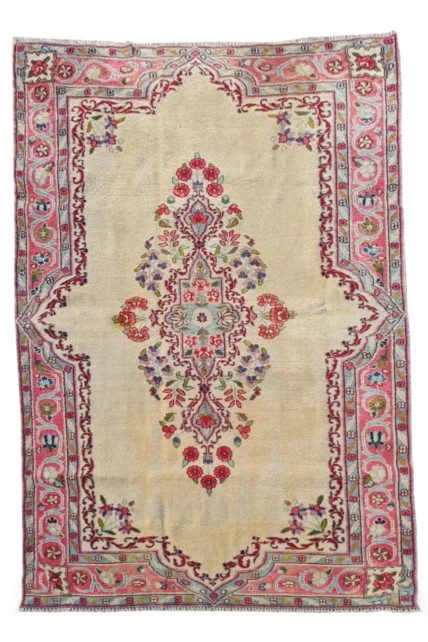 Amazing Hand Knotted Vintage Traditional Tribal Qirmoun Wool Area Rug 7 x 4 Ft