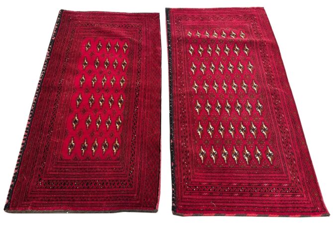 Pair of Hand Knotted Large Afghan Turkmen Pillow Cover Area Rug 5 x 2 Ft