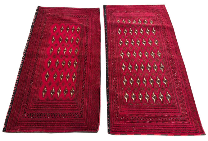 Pair of Hand Knotted Large Afghan Turkmen Pillow Cover Area Rug 5 x 2 Ft - Image 2