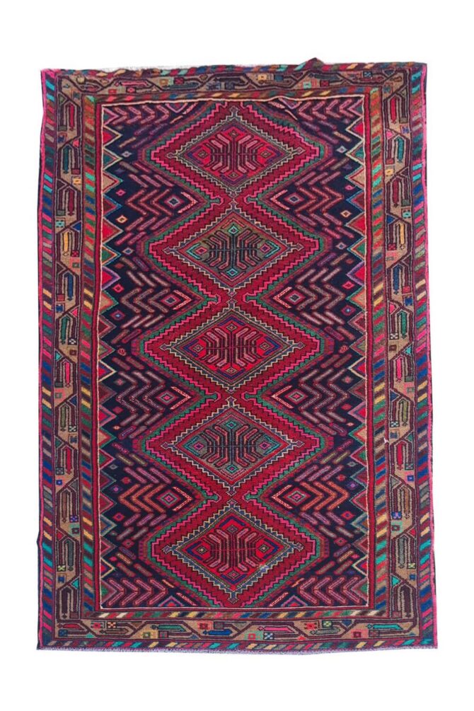 Authentic Hand Knotted Vintage Hamidoun Wool Area Rug 6.8 x 3.5 Ft