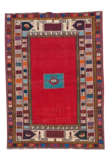Authentic Hand Knotted Vintage Shrz Wool Area Rug 6.8 x 4.5 Ft