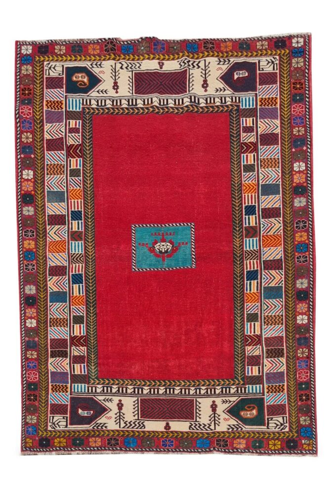 Authentic Hand Knotted Vintage Shrz Wool Area Rug 6.8 x 4.5 Ft