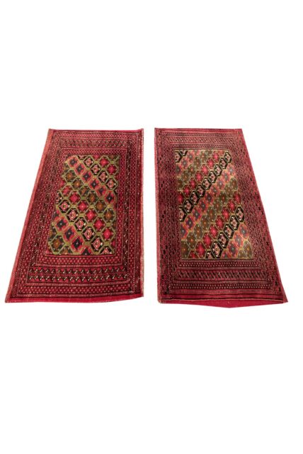 Pair of Hand Knotted Small Afghan Turkmen Pillow Cover Area Rug 3 x 2 Ft