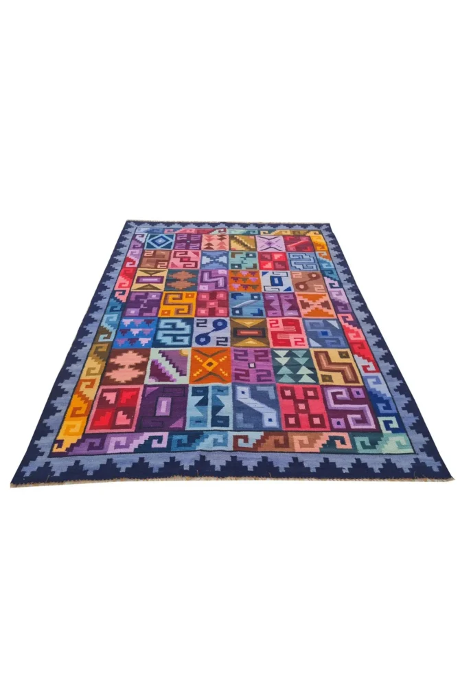 Amazing Hand Knotted Vintage Flat Weave Kilim Kilm Wool Area Rug 4.11 x 3.9 Ft - Image 2