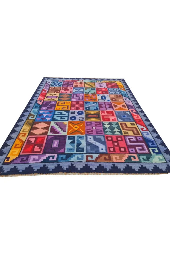 Amazing Hand Knotted Vintage Flat Weave Kilim Kilm Wool Area Rug 4.11 x 3.9 Ft - Image 3