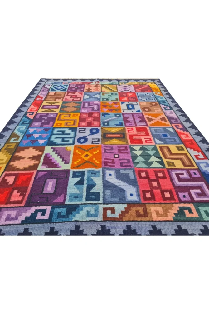 Amazing Hand Knotted Vintage Flat Weave Kilim Kilm Wool Area Rug 4.11 x 3.9 Ft - Image 4