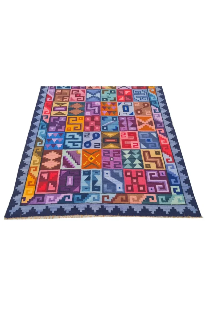 Amazing Hand Knotted Vintage Flat Weave Kilim Kilm Wool Area Rug 4.11 x 3.9 Ft - Image 5