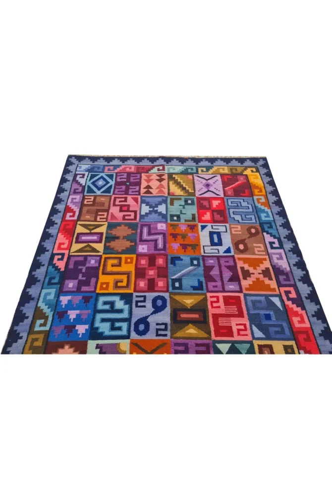 Amazing Hand Knotted Vintage Flat Weave Kilim Kilm Wool Area Rug 4.11 x 3.9 Ft - Image 6