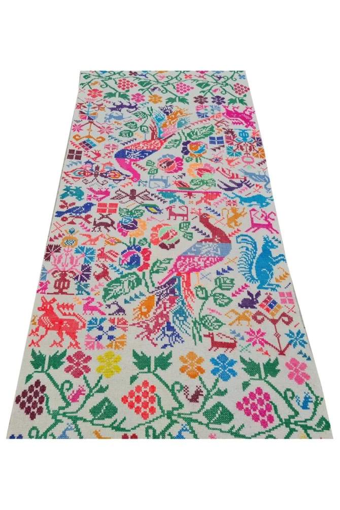 Amazing Hand Knotted Vintage Flat Weave Pictorial Kilim Wool Area Runner Rug 6.7 x 2.6 Ft - Image 4