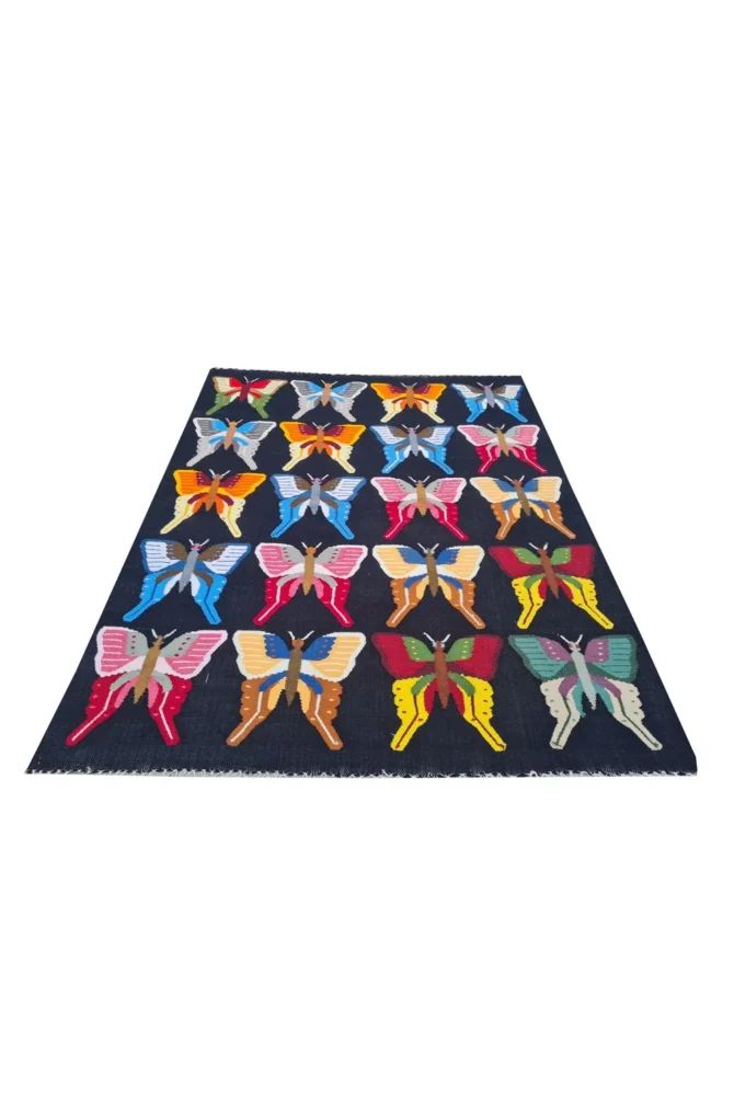 Amazing Hand Knotted Vintage Flat Weave Pictorial Kilim Kilm Wool Area Rug 4.9 x 3.9 Ft - Image 2