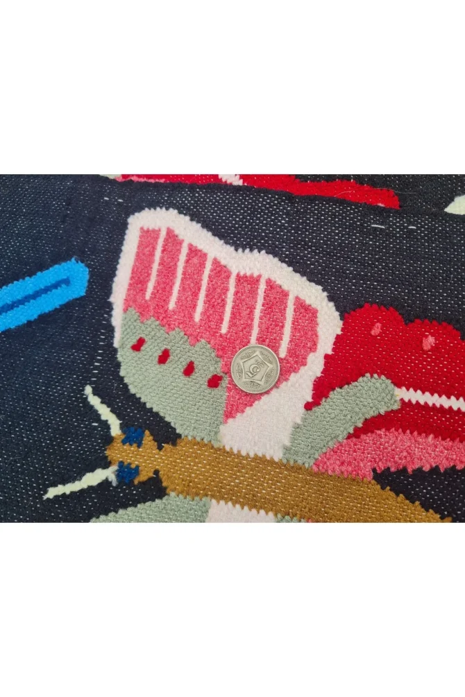 Amazing Hand Knotted Vintage Flat Weave Pictorial Kilim Kilm Wool Area Rug 4.9 x 3.9 Ft - Image 8