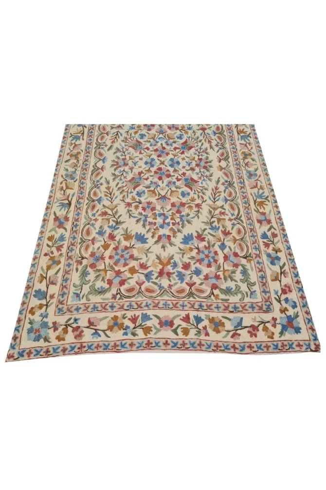 Hand Embroidered Needlework Vintage Kashmiri Textile Wall Hanging 4.10 x 2.10 Ft - Image 5