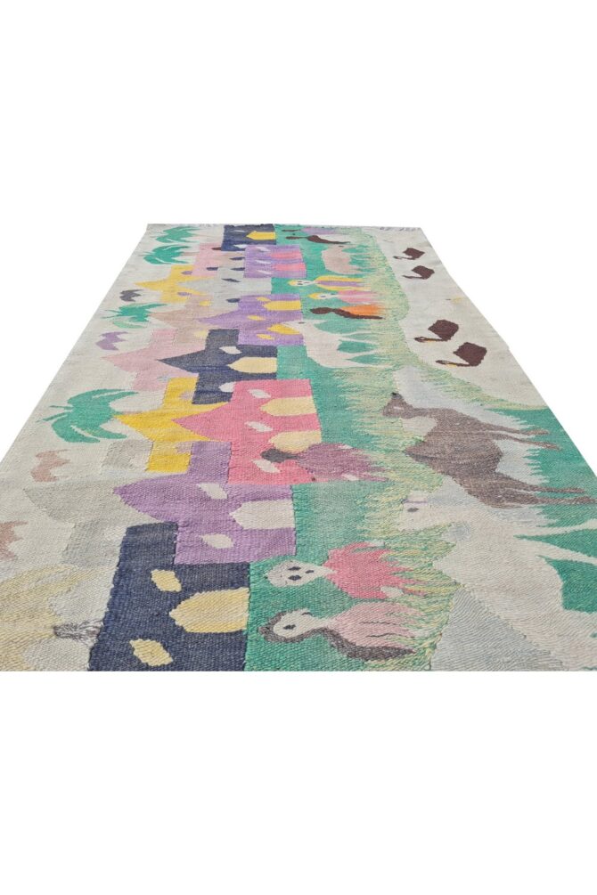 Hand Knotted Vintage Bulgaria Pictorial Kilim Wool Area Rug 4.2 x 2.7 Ft - Image 5