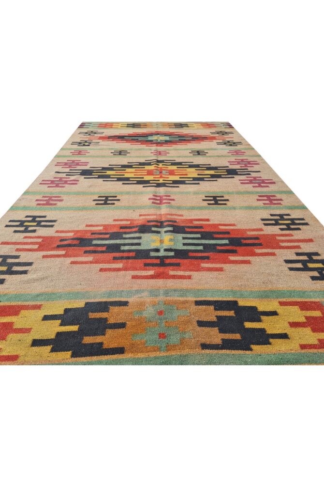 Amazing Hand Knotted Vintage Flat Weave Kilim Wool Area Rug 8 x 5 Ft - Image 4