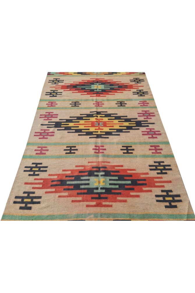 Amazing Hand Knotted Vintage Flat Weave Kilim Wool Area Rug 8 x 5 Ft - Image 5