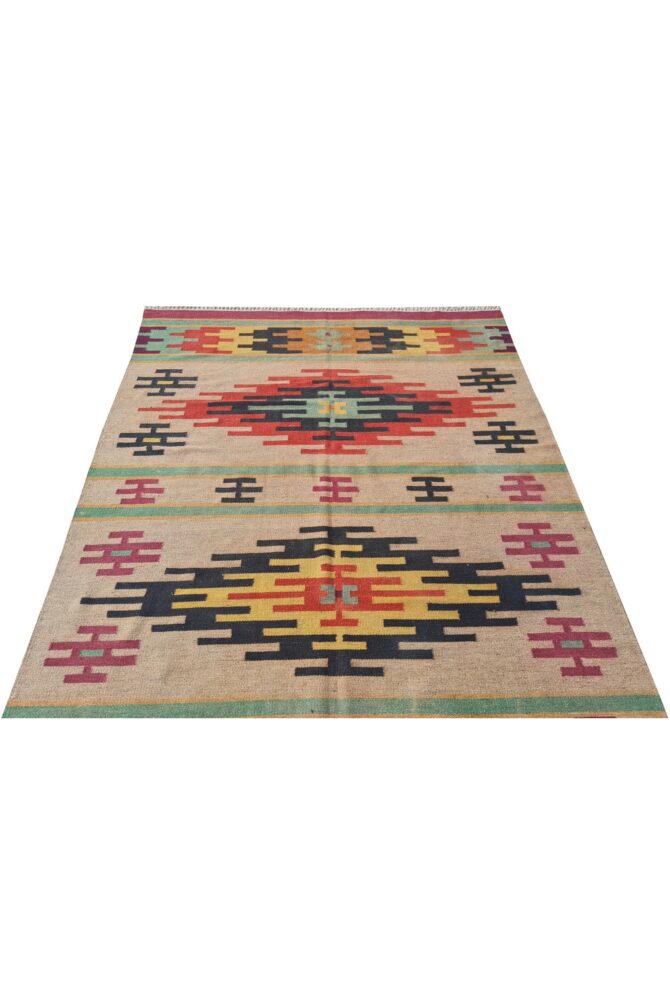 Amazing Hand Knotted Vintage Flat Weave Kilim Wool Area Rug 8 x 5 Ft - Image 6