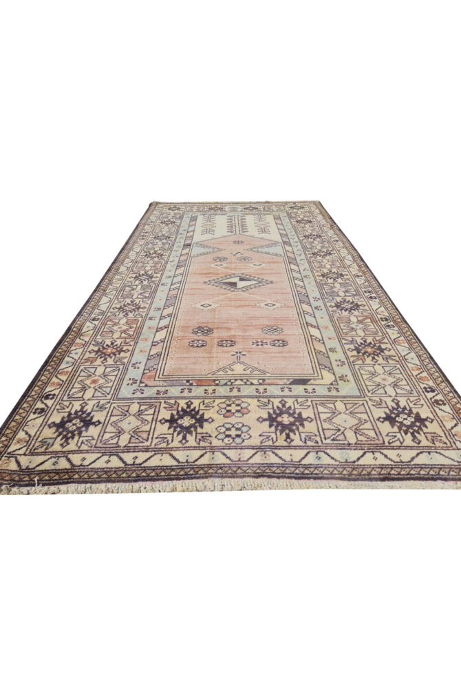 Authentic Hand Knotted Vintage Bulgaria Wool Area Rug 7.1 x 3.10 Ft (907 Ger-4) - Image 3