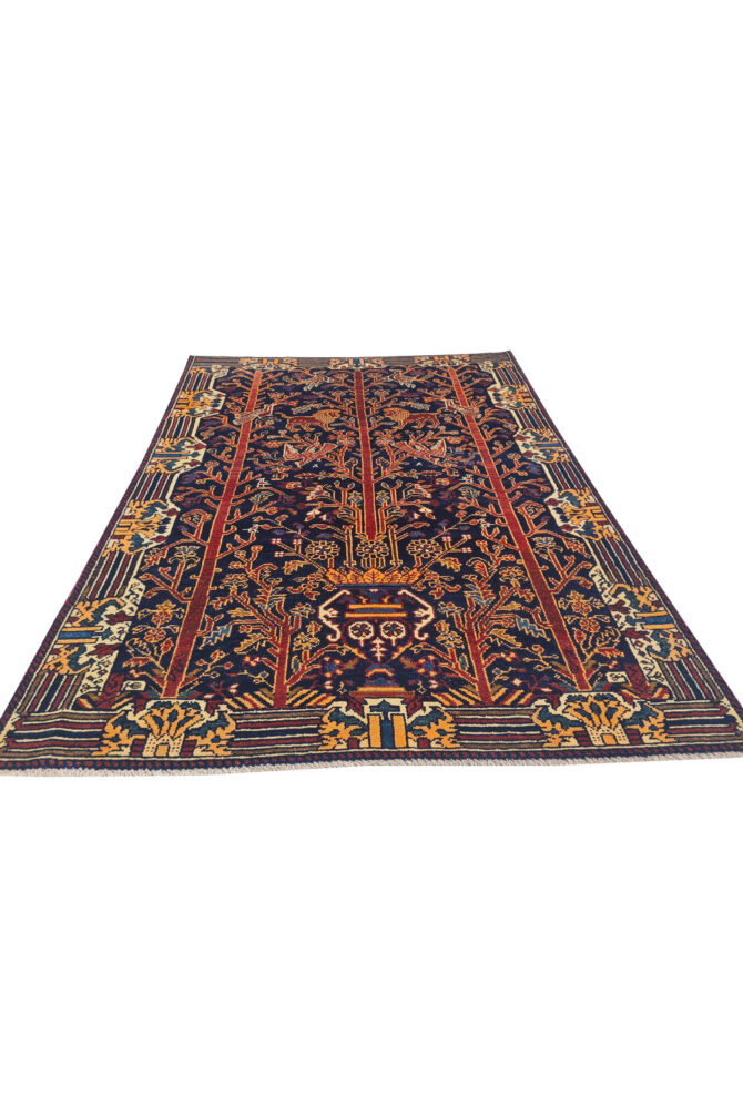 Authentic Hand Knotted Vintage Malayar Hunting Pictorial Wool Area Rug 5 x 4 Ft (942 Ger-4) - Image 2
