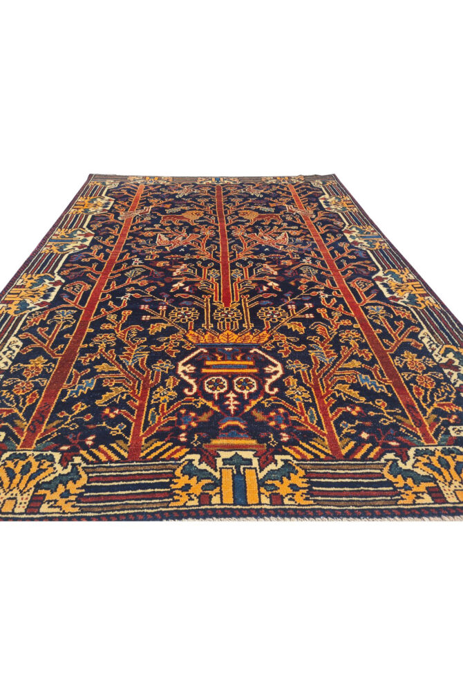Authentic Hand Knotted Vintage Malayar Hunting Pictorial Wool Area Rug 5 x 4 Ft (942 Ger-4) - Image 4