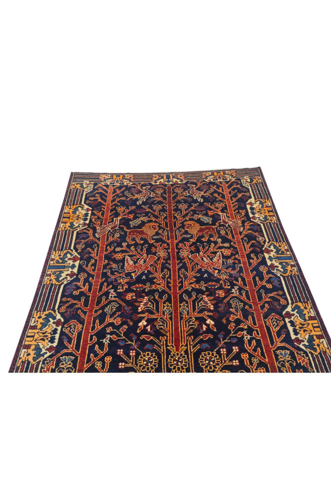 Authentic Hand Knotted Vintage Malayar Hunting Pictorial Wool Area Rug 5 x 4 Ft (942 Ger-4) - Image 5