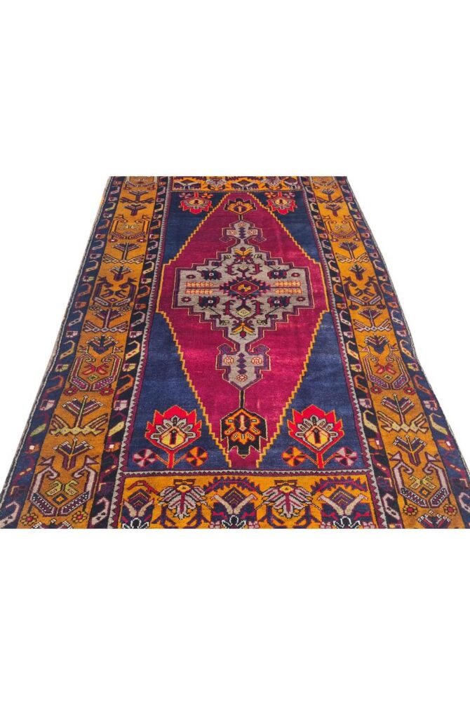 Authentic Hand Knotted Vintage Turkish Wool Area Rug 7.5 x 4.1 Ft - Image 6