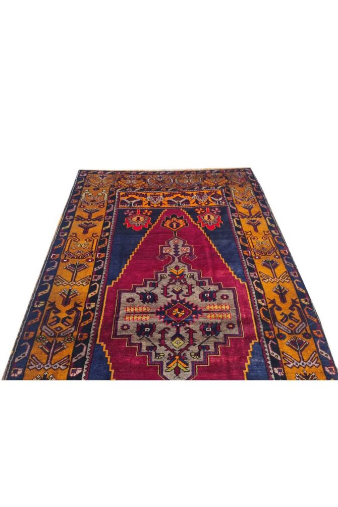 Authentic Hand Knotted Vintage Turkish Wool Area Rug 7.5 x 4.1 Ft - Image 7