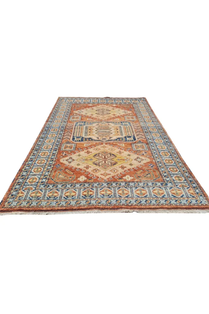 Amazing Hand Knotted Vintage Afghan Kazak Pictorial Wool Area Rug 7 x 5 Ft - Image 2