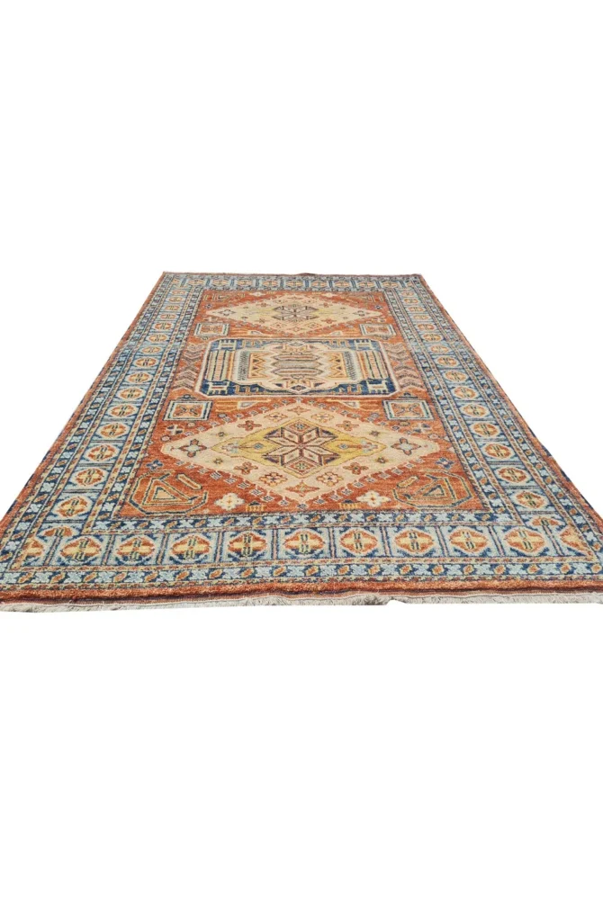 Amazing Hand Knotted Vintage Afghan Kazak Pictorial Wool Area Rug 7 x 5 Ft - Image 3