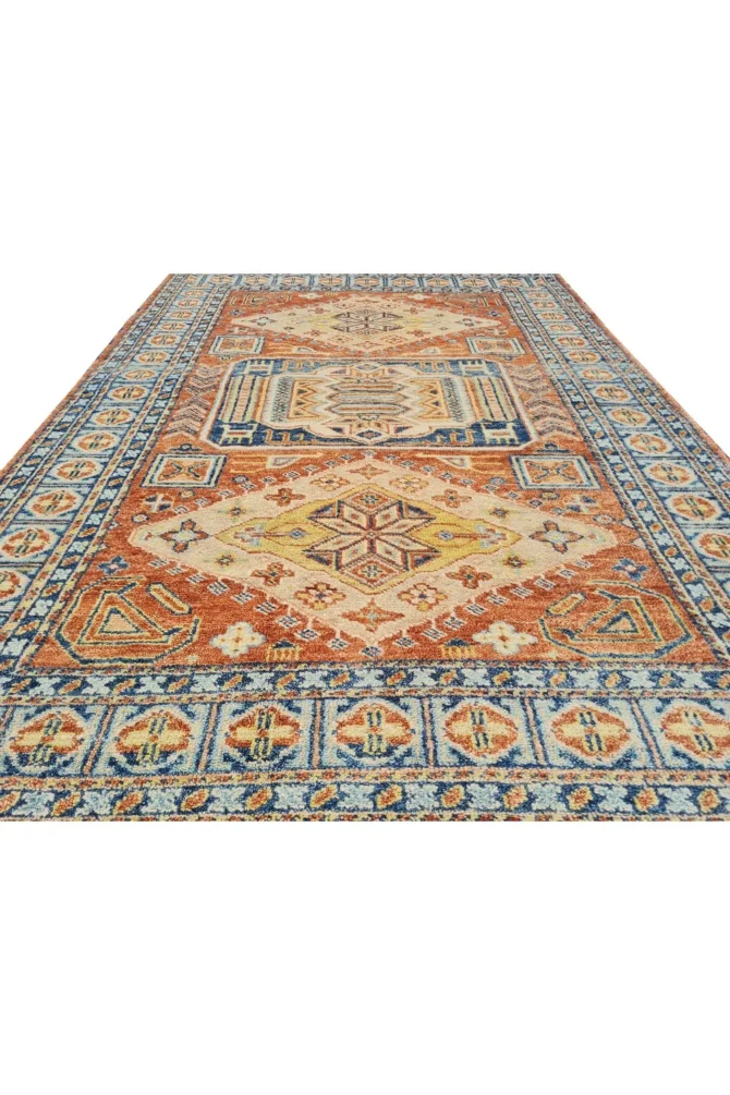 Amazing Hand Knotted Vintage Afghan Kazak Pictorial Wool Area Rug 7 x 5 Ft - Image 4