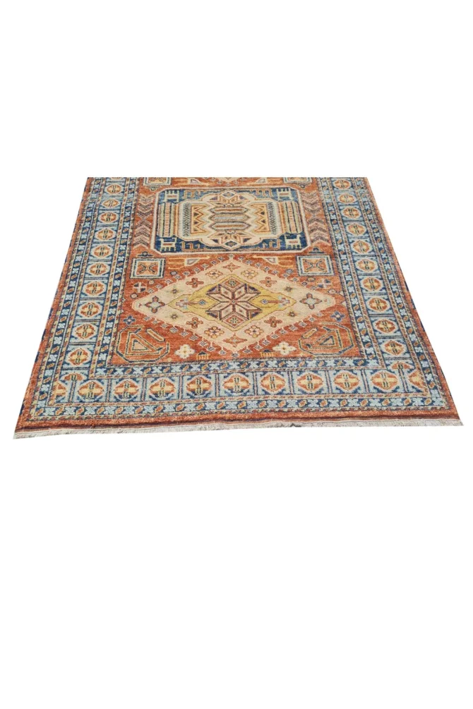 Amazing Hand Knotted Vintage Afghan Kazak Pictorial Wool Area Rug 7 x 5 Ft - Image 6