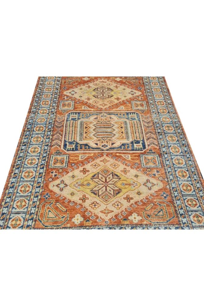 Amazing Hand Knotted Vintage Afghan Kazak Pictorial Wool Area Rug 7 x 5 Ft - Image 5