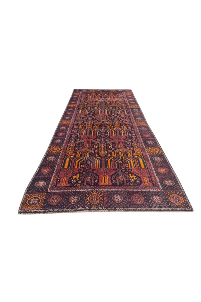 Amazing Hand Knotted Antique Sastan Pictorial Balouch Wool Area Rug 8 x 4 Ft - Image 4