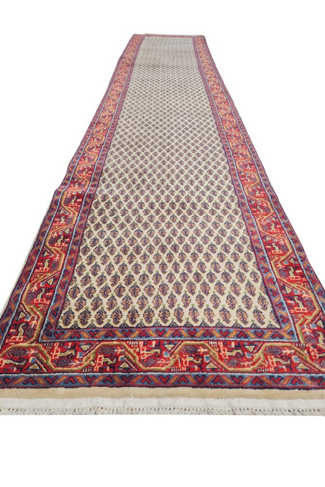 Amazing Hand Knotted Vintage Badam Gul Mir Wool Area Runner Rug 14 x 3 Ft - Image 3