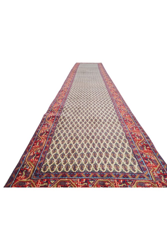 Amazing Hand Knotted Vintage Badam Gul Mir Wool Area Runner Rug 14 x 3 Ft - Image 2
