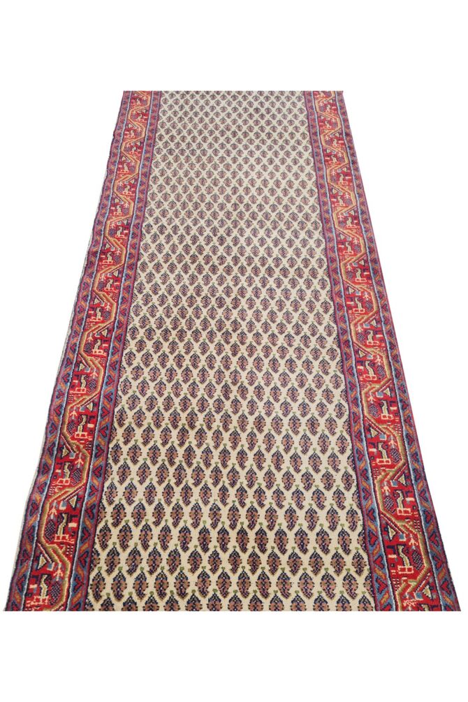 Amazing Hand Knotted Vintage Badam Gul Mir Wool Area Runner Rug 14 x 3 Ft - Image 4