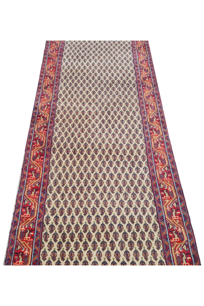 Amazing Hand Knotted Vintage Badam Gul Mir Wool Area Runner Rug 14 x 3 Ft - Image 7