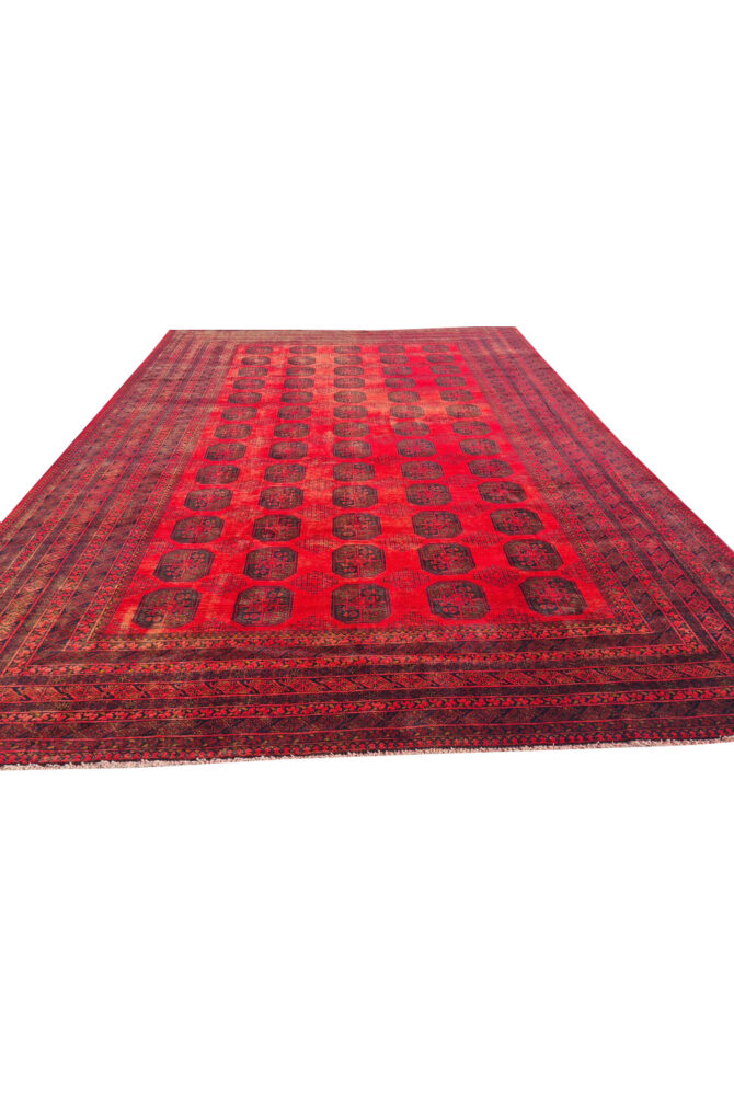 Authentic Hand Knotted Vintage Afghan Turkmen Felpah Wool Area Rug 11.7 x 8.3 Ft (1496 Ger-4) - Image 2