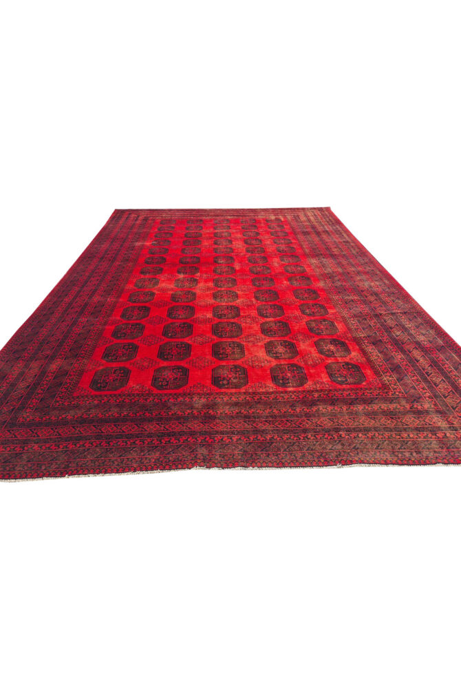 Authentic Hand Knotted Vintage Afghan Turkmen Felpah Wool Area Rug 11.7 x 8.3 Ft (1496 Ger-4) - Image 3