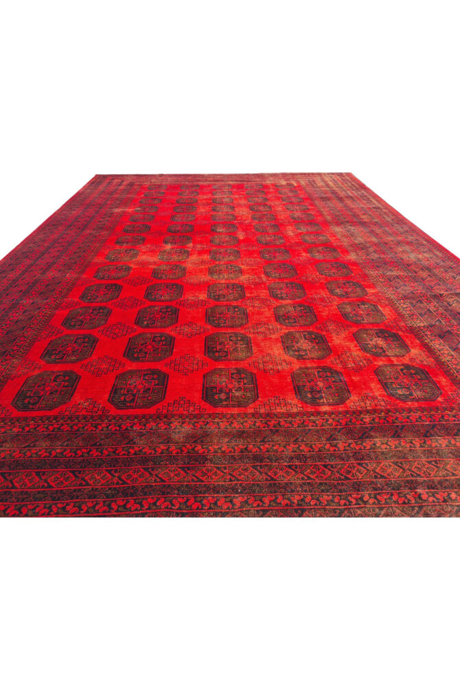 Authentic Hand Knotted Vintage Afghan Turkmen Felpah Wool Area Rug 11.7 x 8.3 Ft (1496 Ger-4) - Image 5
